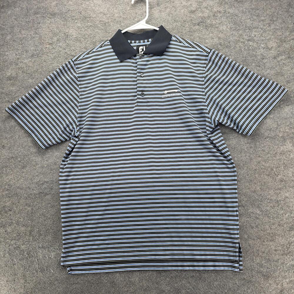 FootJoy Polo Shirt Mens Large Black Blue Striped Golf Performance Hideaway FJ